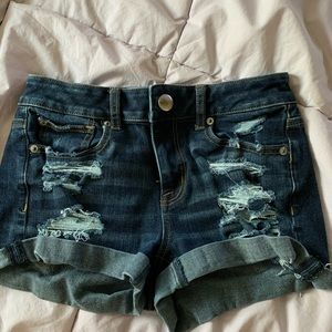 American eagle distressed dark wash jean shorts